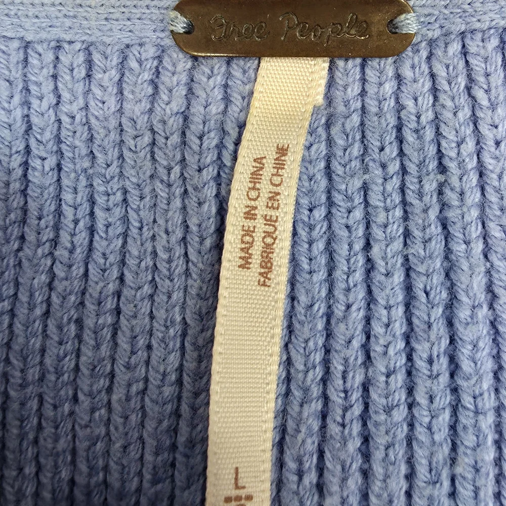 Free People Oversized Bohemian Easy Street Tunic Light Blue Crew Neck Sweater - Picture 2 of 11